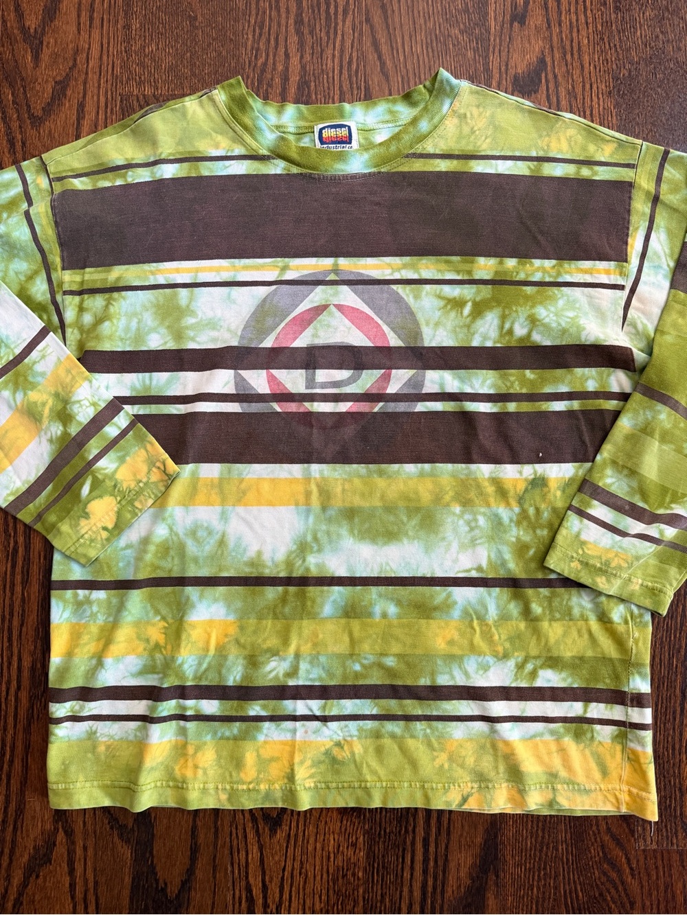 **RARE** Vintage 90s Diesel L/S Striped Hand Dyed Graphic Oversized Logo Tee M